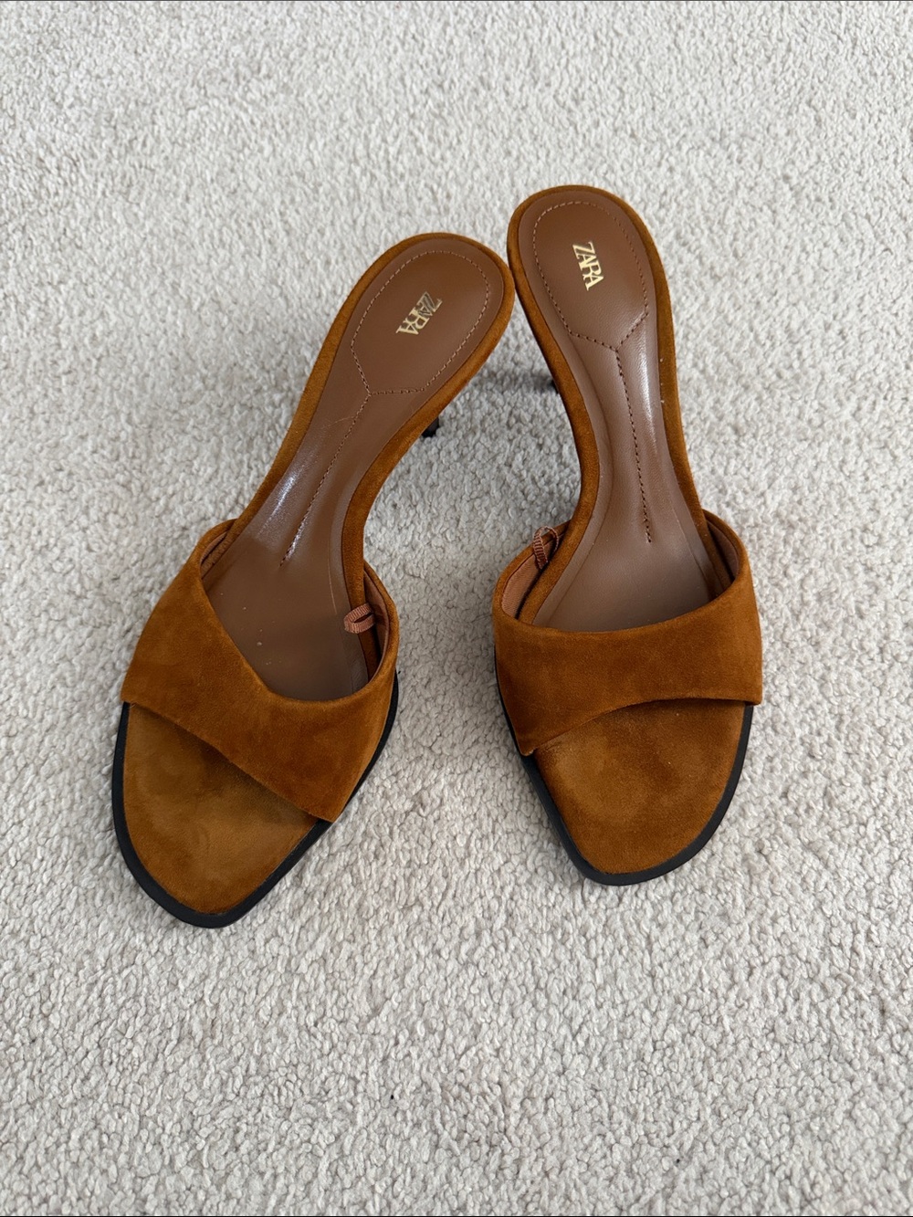 New!! Zara Brown Suede Slip-On Mid Heel Mules - Picture 6 of 6